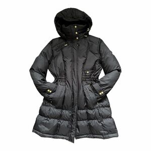 Cole Haan Signature Black Down Puffer Coat Cinch Waist Gold Hardware Hooded